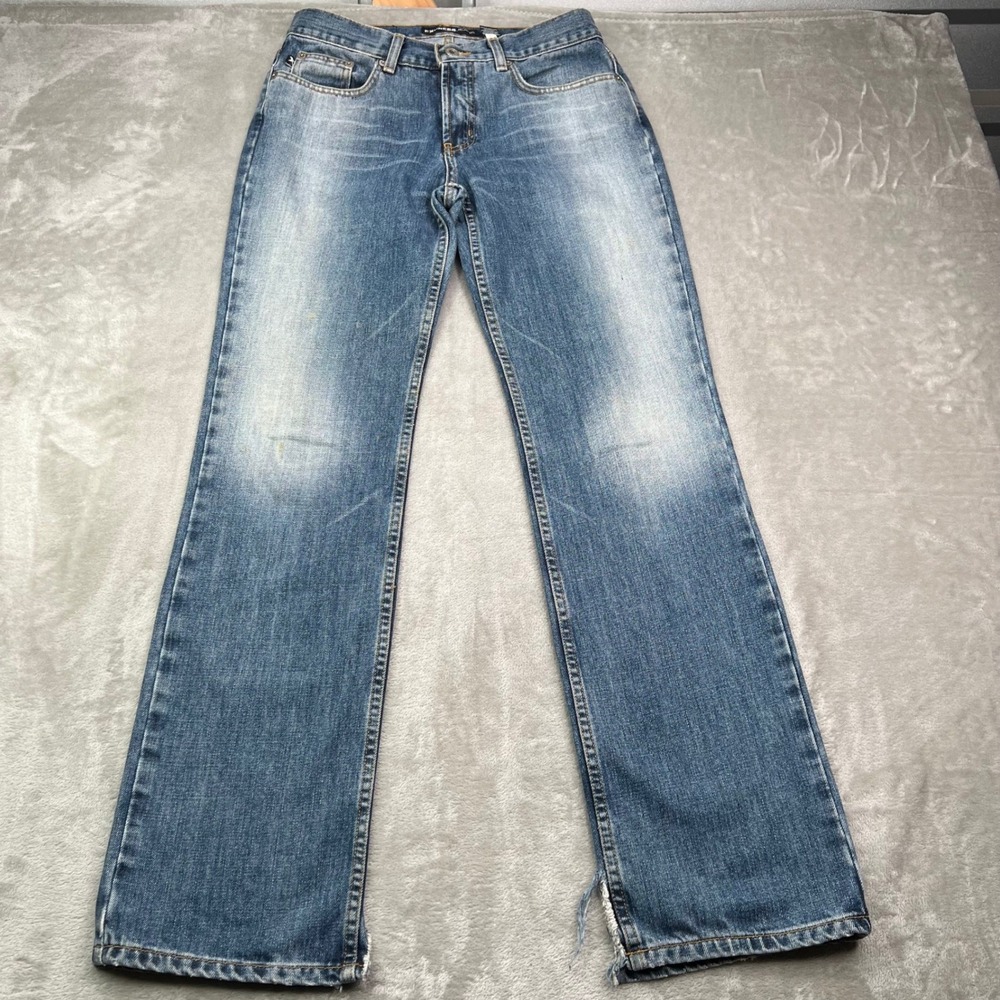Express Low Rise Bootcut Jeans Womens 5/6L Blue Medium Wash Distressed‎ Denim